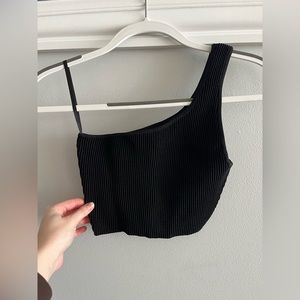 Babaton Black Cropped Sculpt Knit Tank One Shoulder